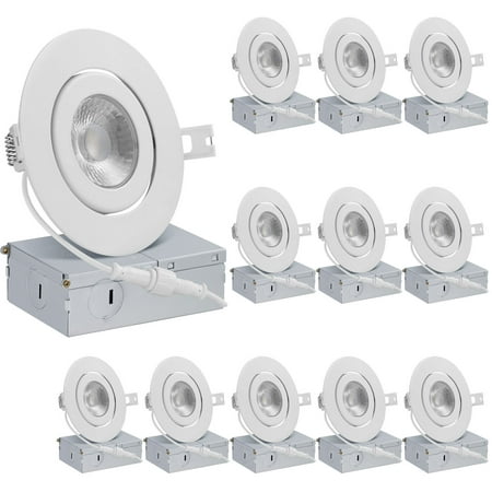 

QPLUS 4 Inch Ultra-Thin Adjustable Eyeball Gimbal LED Recessed Lighting with Junction Box/Canless Downlight 10 Watts 750lm Dimmable Energy Star and ETL Listed (5000K Daylight 12 Pack)