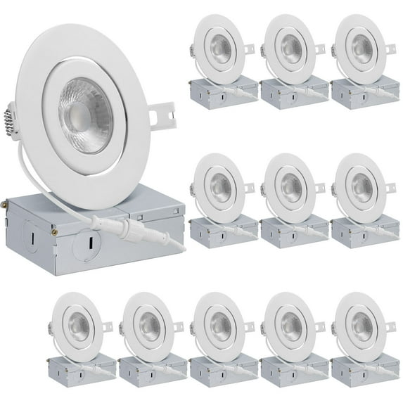 QPLUS 4 Inch Ultra-Thin Adjustable Eyeball Gimbal LED Recessed Lighting with Junction Box/Canless Downlight, 10 Watts, 750lm, Dimmable, Energy Star and ETL Listed (4000K Neutal, 12 Pack)