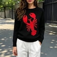 thumbnail image 2 of Womens Sweaters Lobster Jacquard Crew Neck Loose Casual Long Sleeve Tops Fall Winter Pullover Blouse Daily Wear, 2 of 4