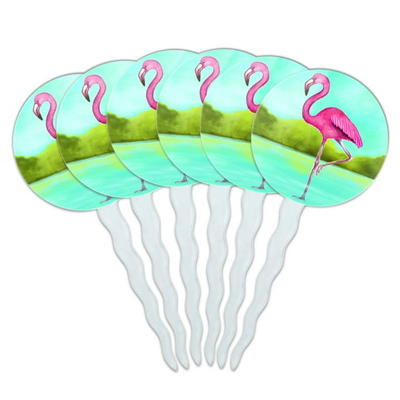 Flamingo Cupcake Picks Toppers - Set of 6