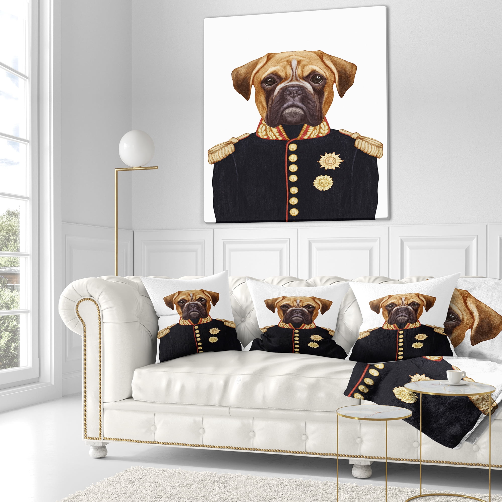Designart Funny Boxer Dog in Military Uniform - Animal Throw Pillow - 16x16