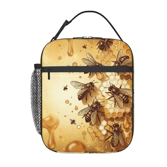 Honeycomb Bees Insulated Lunch Bag For Women Men Reusable Lunch Box Cooler Bag Large Leakproof Lunch Tote For Adult Work Picnic Camping Beach Office