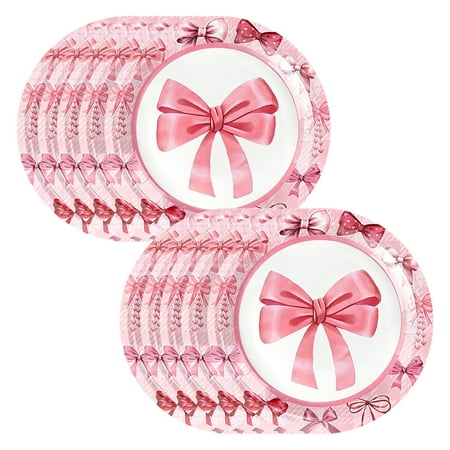 DefiDgd 10pcs 9inch Valentine s Day Bowknot Pattern Paper Plate Disposable Paper Plate for Birthday Party Valentine s Day Banquet Dinner Decoration(J)