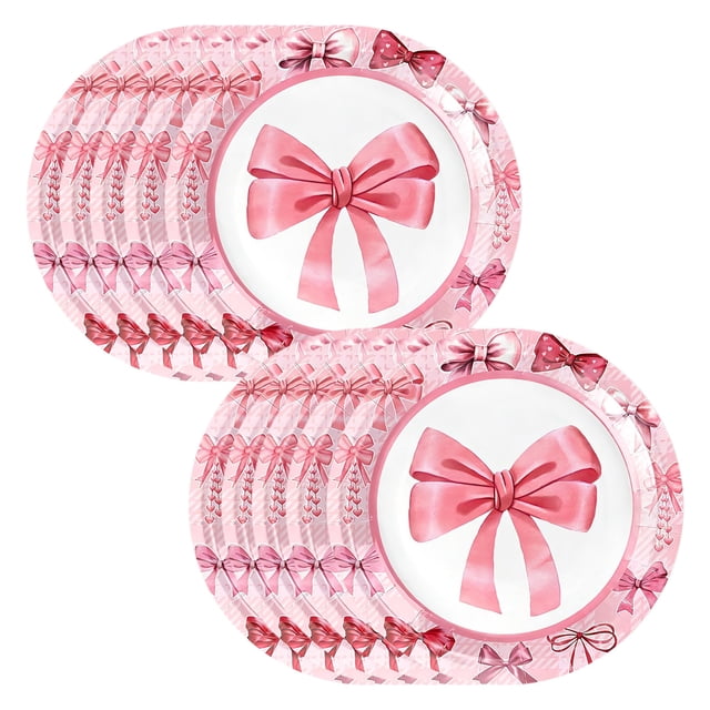 Bachelorette Party Decorations and Bridal Shower Disposable Bow Pattern Paper Plates 10-Pack