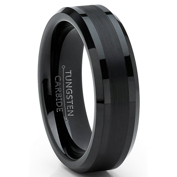 Metal Masters Tungsten Carbide Black Brushed Wedding Band Engagement Ring Comfort-Fit 6mm 8