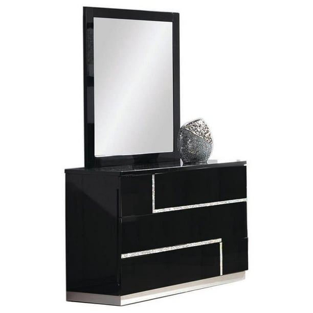 Best Master Barcelona Poplar Wood Dresser And Mirror Set In Black High Gloss Walmart Com Walmart Com