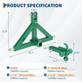 thumbnail image 1 of QinaQin 3 Point Trailer Hitch 2” Receiver with Hook for Category 1, Green, 1 of 6