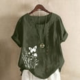 thumbnail image 2 of Cute T Shirts for Women Floral Butterfly Graphic Tees Cotton Linen Plus Size Tops Short Sleeve Button Down Blouses Trendy Summer Casual Shirts Teen Girls Loose Fit Tunic Beach Vacation Clothing, 2 of 4