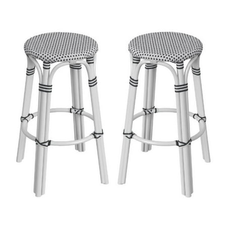 Home Square Modern Rattan Backless Bar Stool in White - Set of 2