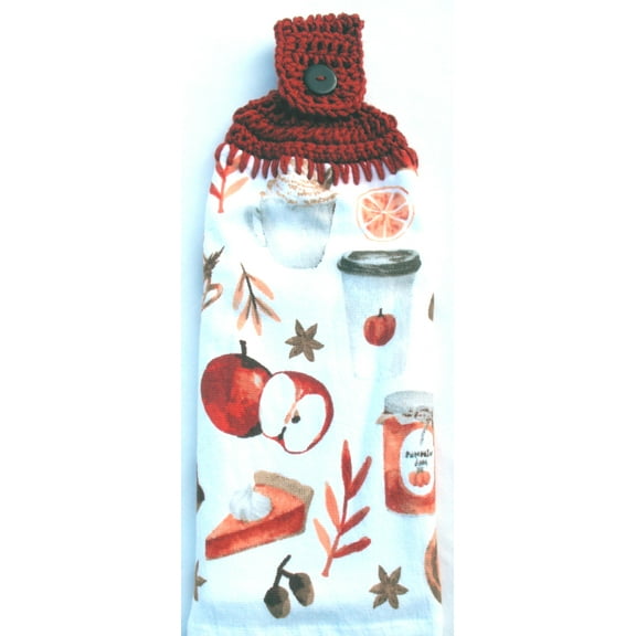 Apples, Pumpkin Pie & Pumpkin JAM - Double Thick/Full Towel, Handmade Crochet TOP Hanging Kitchen Towel