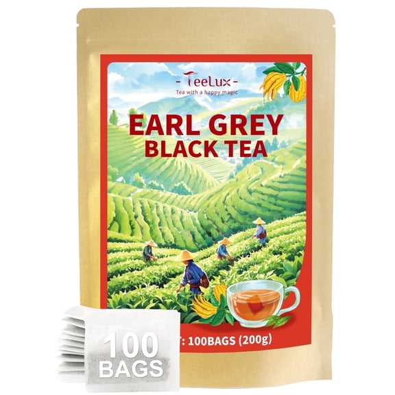 TeeLux Earl Grey Tea Bags, Premium Black Tea Blended with Natural Bergamot Flavor, Refreshing & Mellow Taste, Enjoy Hot or Iced, 100 Count