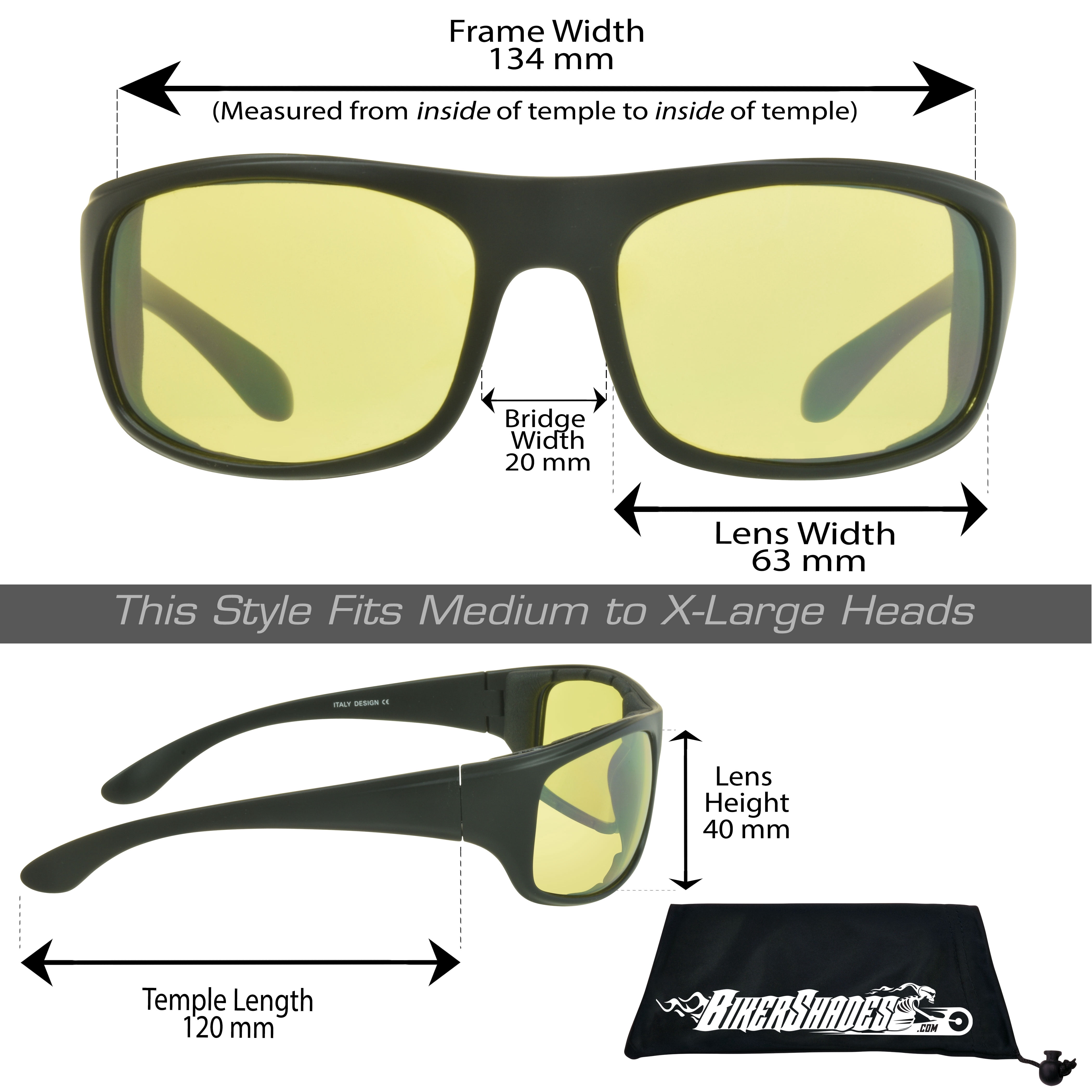 Bikershades Motorcycle Riding Safety Sunglass Foam Padded Large Fit Wind, Dust and Impact Resistant