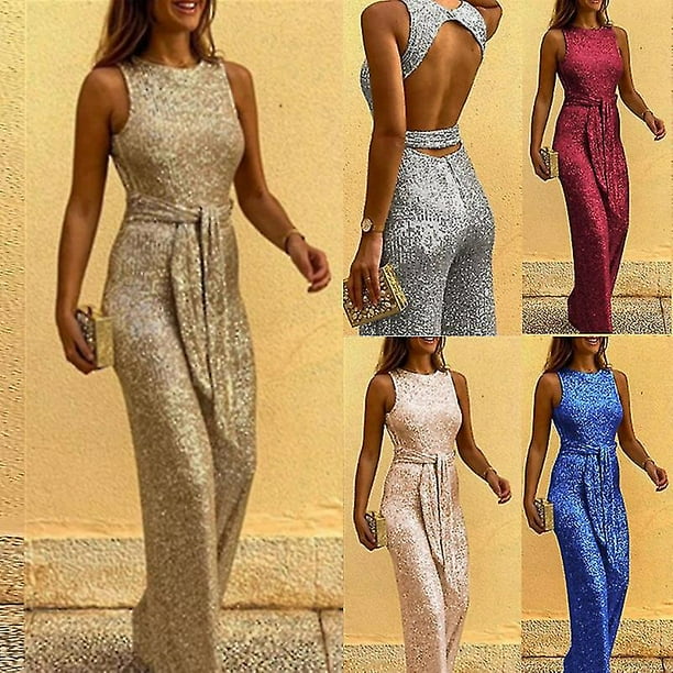 Mono de punto plateado con lentejuelas y personalidad sin mangas con cuello Ro europeo y americano ropa de mujer