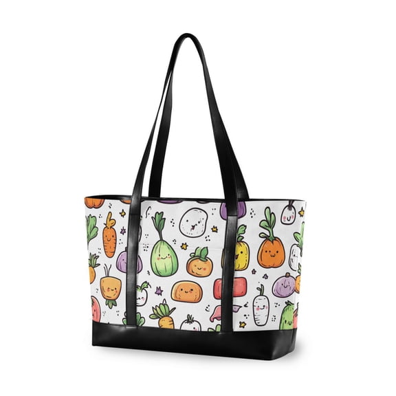 FORMRS Canvas Laptop Tote Bag for Women with 15.6" Computer Compartments Shoulder Handbag, Cute Vegetables