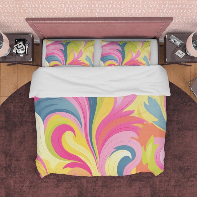 Ropa de Cama Boho de Colores Brillantes Funda Nórdica Juego de Dormitorio Bohemio, Rosa