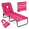 thumbnail image 1 of Costway Chaise Longue de Plage avec Ouverture pour le Visage, Coussins et Dossier Réglable à 4 Positions, Rayures Roses, 1 of 9