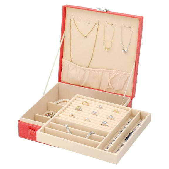 Lilac Velvet Briefcase Style 2 Tier Trinket Jewelry Organizer Box Storage with Anti Tarnish Scratch Protection Interior Approx 60 Rings