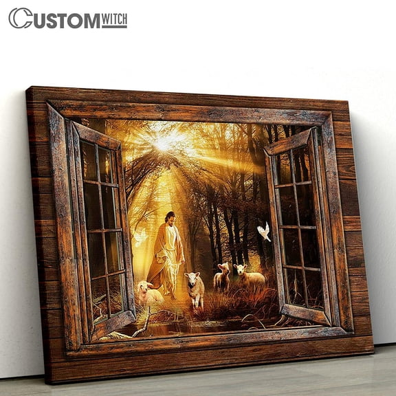 Jesus Walking With Lambs Forest Canvas Art - Christian Wall Decor - Bible Verse Religious Print