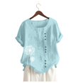 thumbnail image 3 of Plus Size Tops For Womens Casual Loose Button Linen Plus Size Daily Boho Tanic T-Shirt Blouse Tops, 3 of 5
