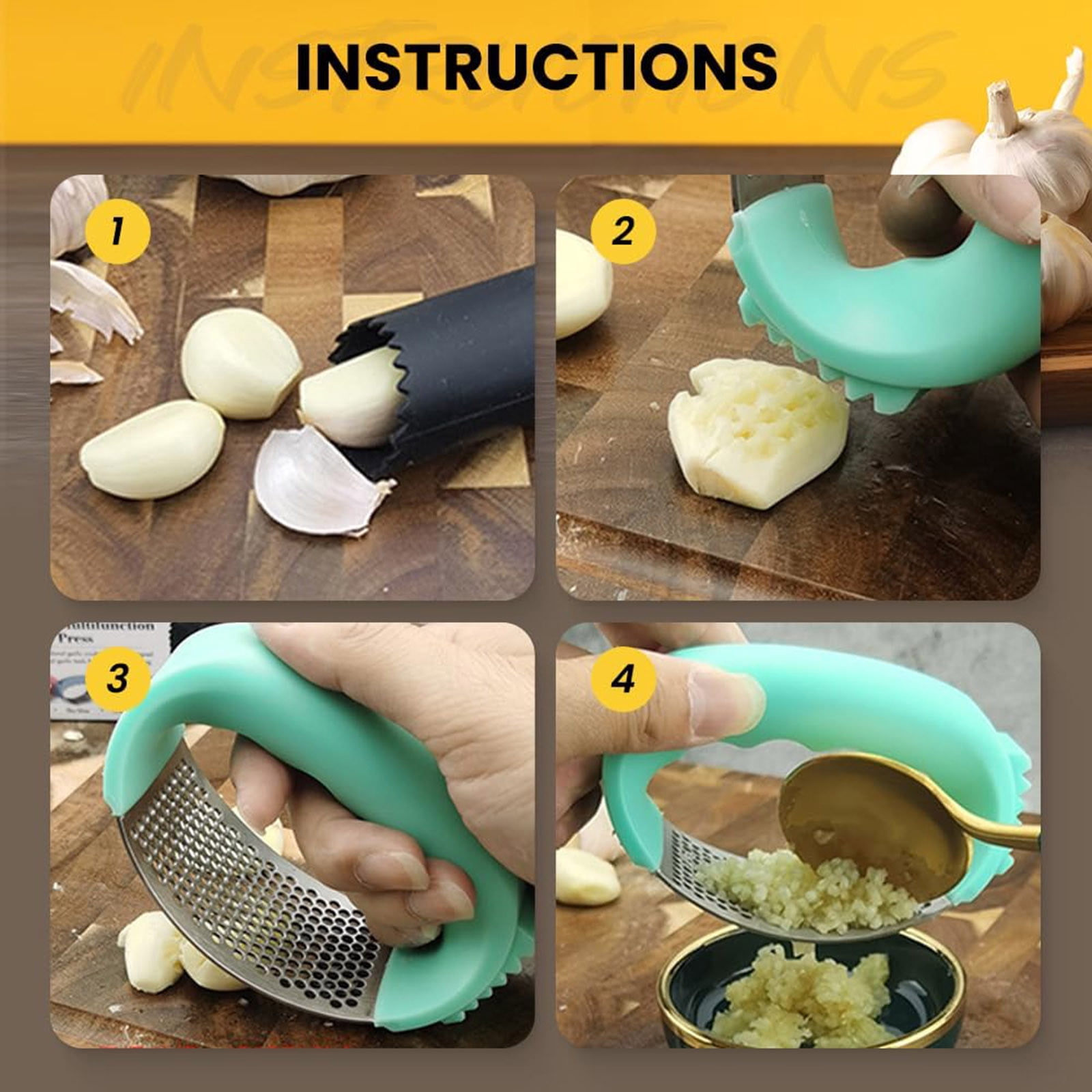 Tuphregyow 2024 Upgraded Stainless Steel Garlic Presser with Rocker and Peeler - Easy-to-Use Kitchen Tool for Mincing and Crushing Garlic, Dishwasher Safe Green