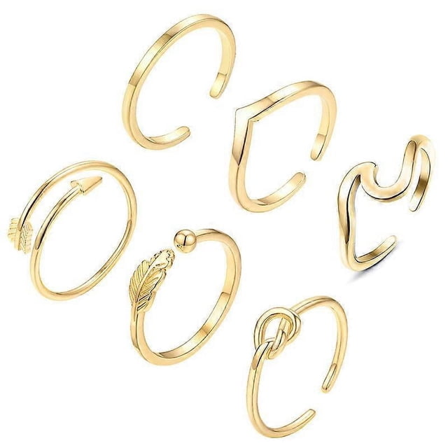 Juego de 6 anillos de nudillos sencillos, anillo ajustable para dedo, joyería