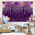 thumbnail image 2 of Purple Glitter Backdrop 5 x 3 ft ， Watercolor Flower Sparkle Silver Diamond Backdrop ，Bokeh Woman Birthday Tea Party Wedding Bridal Shower Decor Photography Backdrop Banner Polyester, 2 of 4