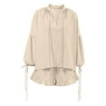 thumbnail image 4 of GZWYHT Lounge Sets for Women Comfy Sets for Women Clothing Pajama Sets Long Sleeve Button Down Shirts And Shorts Fall Tracksuit Two Piece Sets for Women Two Piece Sets for Women Summer Beige L, 4 of 4