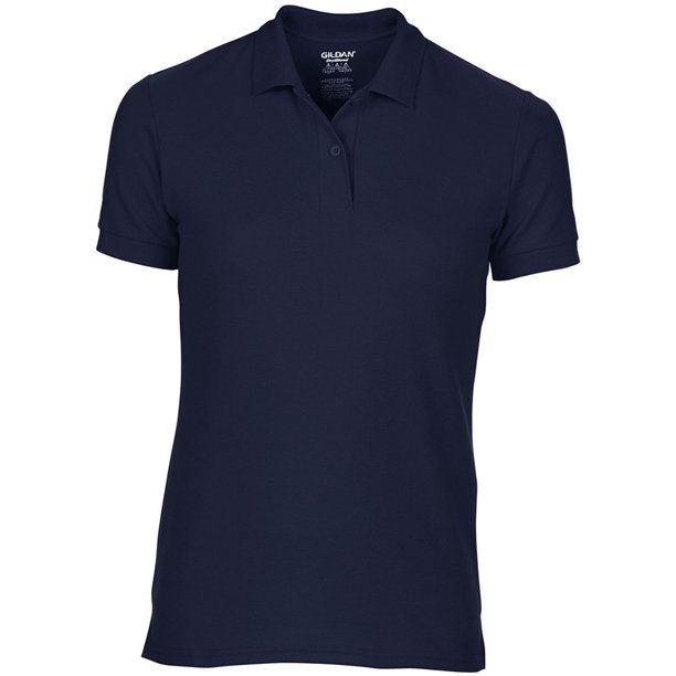 Gildan- Polo de manga corta de secado rápido y piqué doble para mujer (Azul marino)