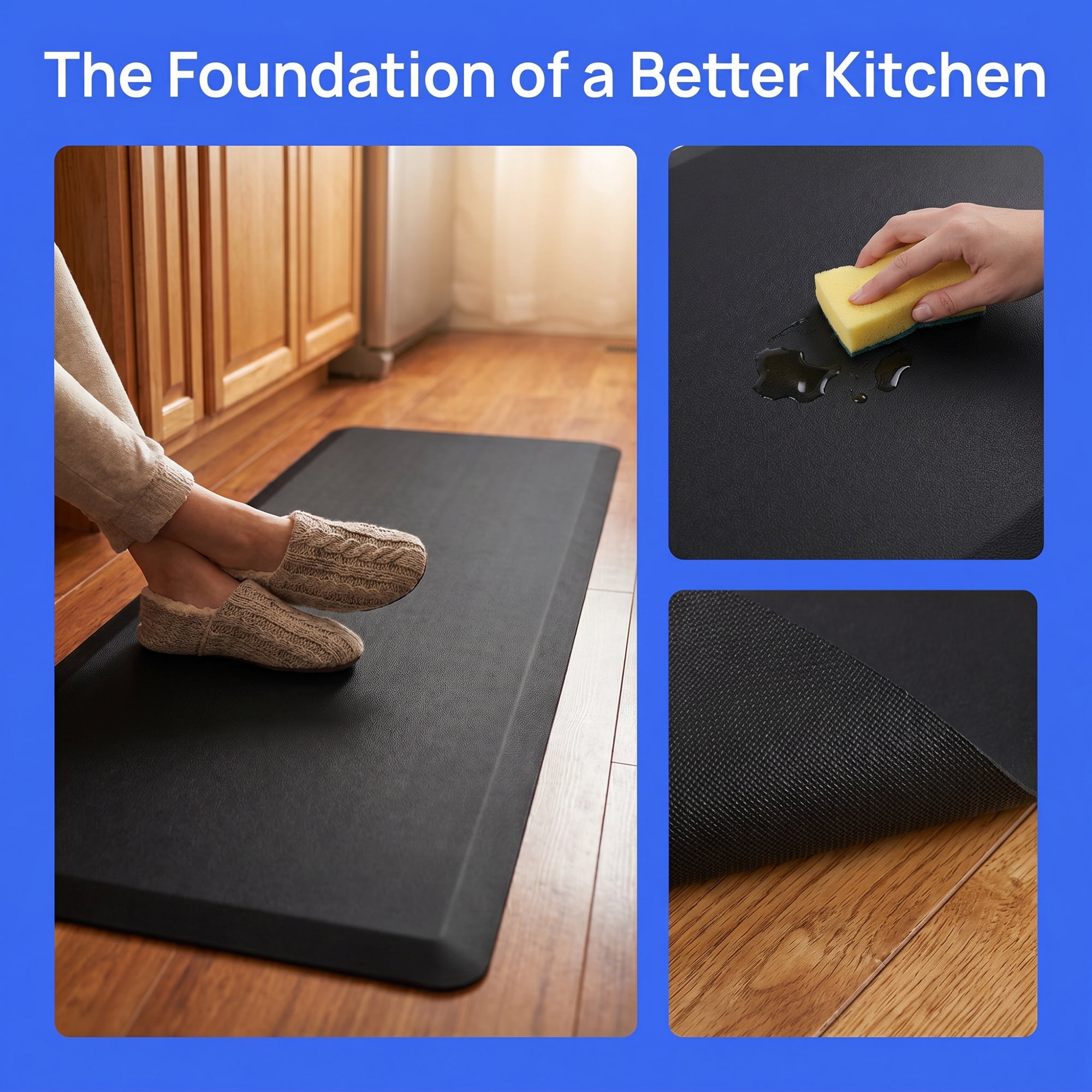 Unique Bargains Anti-Fatigue Cushioned Ergonomic Waterproof PVC Floor Rug Black 47" x 17"
