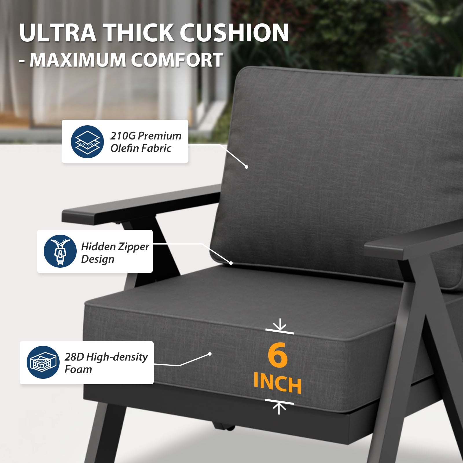 INTER HUT Urban Anvil 2 Pieces Patio Furniture Outdoor Metal Armchairs, All-Weather Patio Accent Chairs with Cushions, Black/Gray