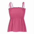 thumbnail image 2 of Summer Tank Tops For Women Ruffle Smocked Square Neck Sleeveless Tops Tie Shoulder Spaghetti Strap Blouse Babydoll Peplum Cami Shirts, 2 of 5
