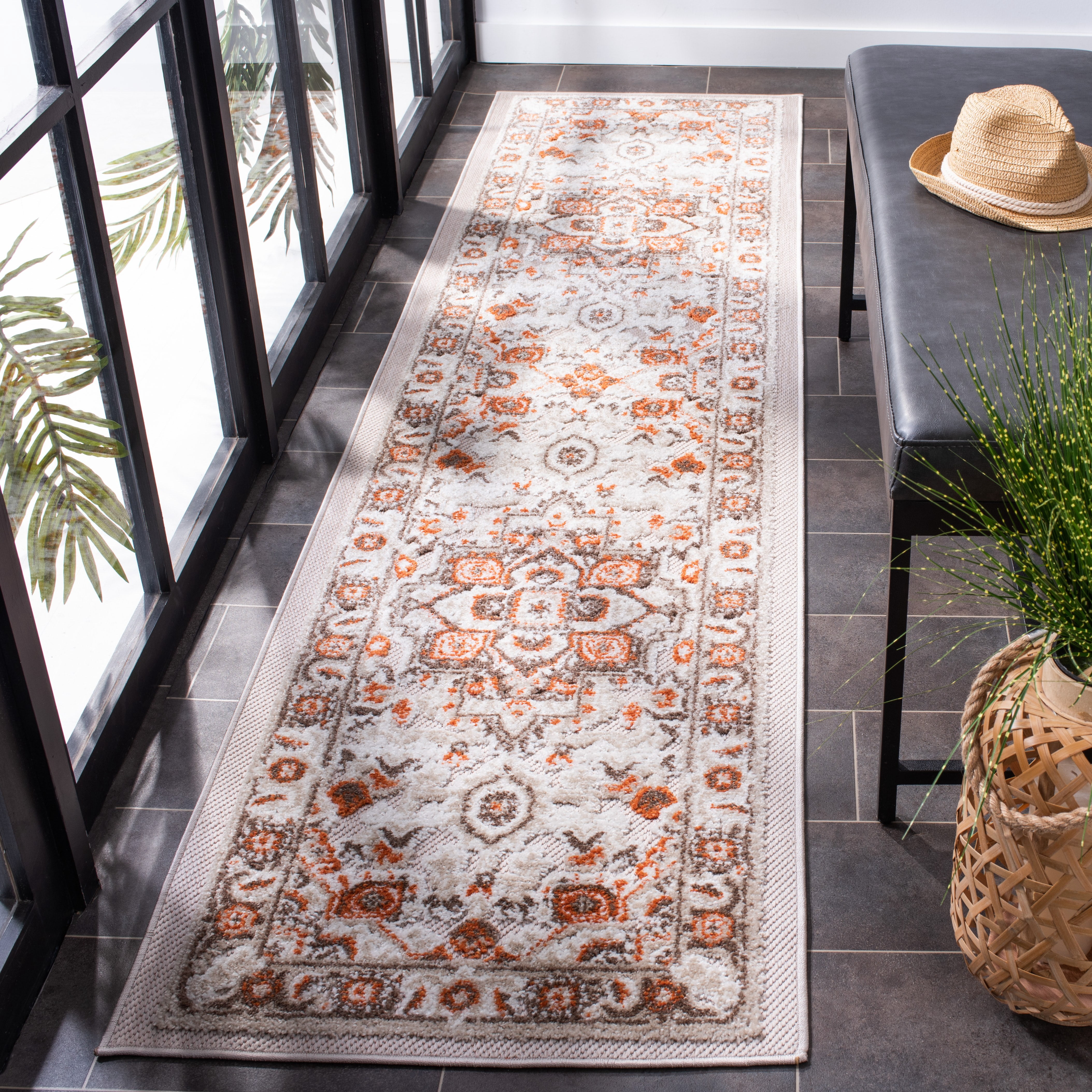 SAFAVIEH Cabana Greta Medallion Indoor/Outdoor Runner Rug, Beige/Orange, 2'2" x 11'