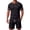 Black, variant on Men's Plaid-Trimmed Waffle Matching Set, Point Collar Short Sleeve Top & Drawstring Waist Shorts, Preppy Casual Two-Piece Outfit, 2XS-2XL