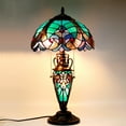 thumbnail image 5 of Stained Glass Rustic Table Lamp with Tiffany Style Green Liaison Nightlight 22" Tall Vintage Base Living Room Bedroom Dresser Bedside Nightstand Home Office Family Bar Led Bulb Included, 5 of 5