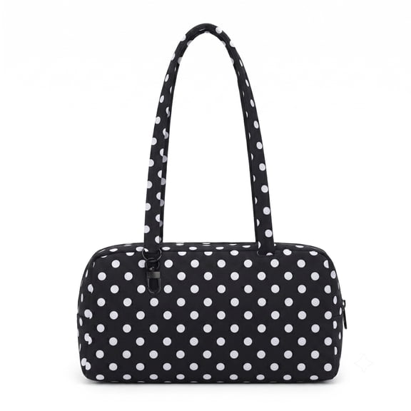 Women Polka‑Dot Shoulder Handbag, Retro Dot Print Boston Bag, Casual Fabric Top‑Handle Purse for Daily Shopping Work