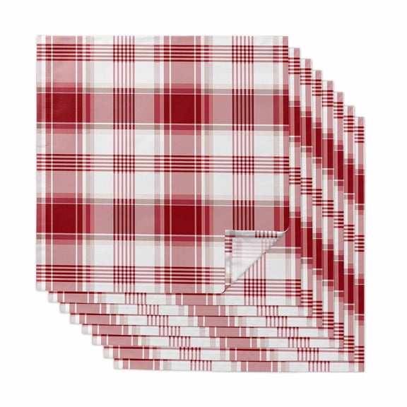 Red Checkered Cloth Napkins, Red White Plaid Farmhouse Washable and Reusable Dinner Napkins Set of 8, Table Napkin for Kitchen Party Birthday Wedding Hotel Housewarming 20"x20"