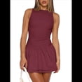 thumbnail image 1 of Vestido Corto Ajustado con Cuello para Mujer, Sin Mangas, con Volantes Fruncidos en el Bajo, para Fiesta o Club. Vino Tinto XL, 1 of 8
