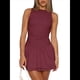 thumbnail image 1 of Vestido Corto Ajustado con Cuello para Mujer, Sin Mangas, con Volantes Fruncidos en el Bajo, para Fiesta o Club. Vino Tinto M, 1 of 8