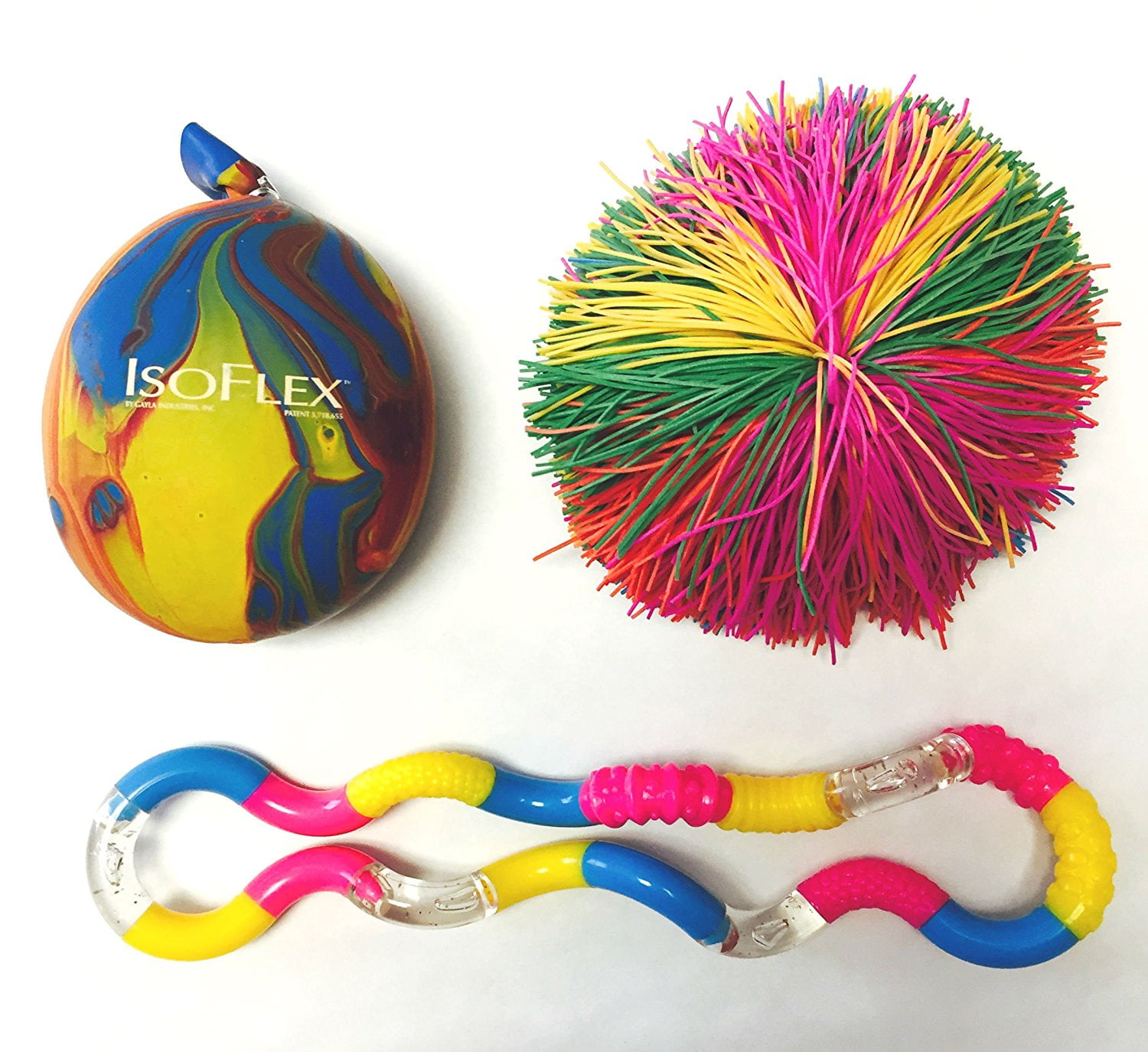 Isoflex, Tangle Jr, Rainbow Pom Ball (3 Pack), The Isoflex, Tangle Jr. Classic, and Rainbow Pom