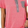 thumbnail image 4 of Camiseta con cuello redondo para mujer, camiseta de manga corta con bloques de color y cuello redondo con un solo pecho, color rojo rosa L, 4 of 6