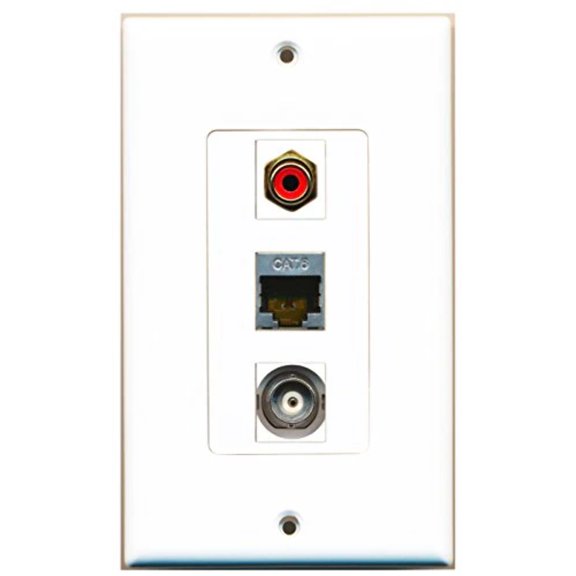 RiteAV - 1 Port RCA Red and 1 Port Shielded Cat6 Ethernet and 1 Port BNC Decorative Wall Plate Decorative