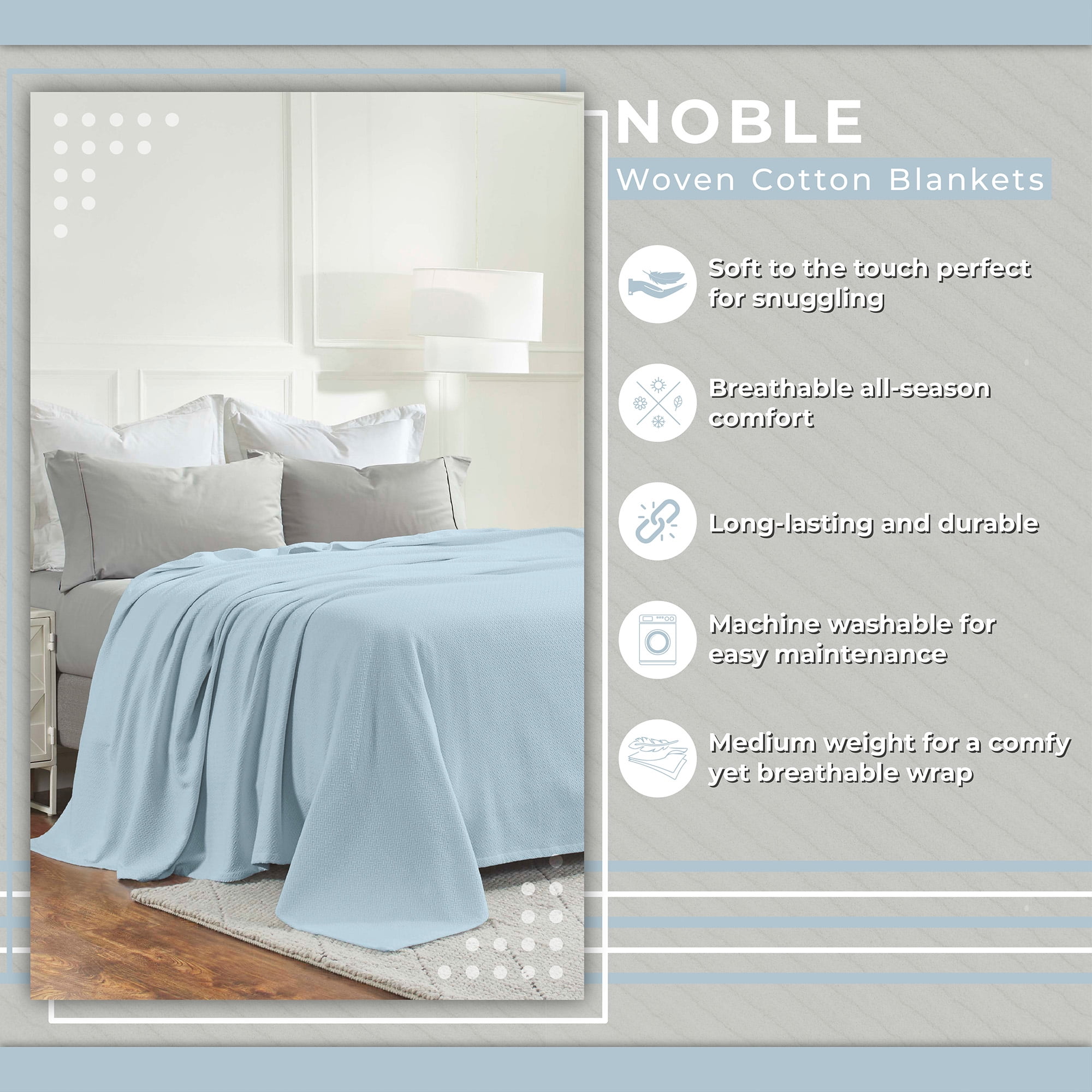Superior Nobel Cotton Textured Chevron Woven Blanket, Twin, Light Blue