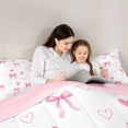 thumbnail image 4 of Erosebridal Girls Bow-Tie Full Size Comforter Sets, Kawaii Love Hearts Bedding Sets, White Pink, Pink Reversible, 1 Comforter and 2 Pillowcases, 4 of 6