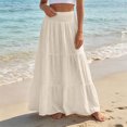 thumbnail image 2 of Wxolcjlv Women's Solid Tiered Maxi Skirt Smocked Waist Gathered Ruffle Layer Flared Silhouette Skirts, 2 of 5
