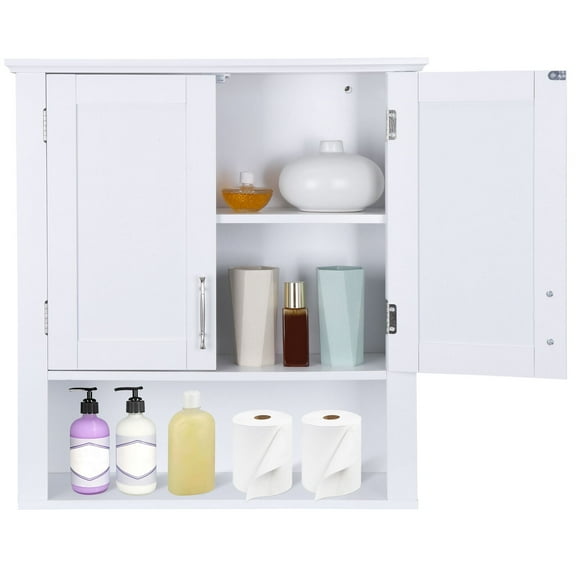 ZENSTYLE White Wooden Bathroom Kitchen Wall Cabinet Storage Cupboard 3 Organizer Shelves Save Space