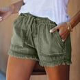 thumbnail image 3 of POTETI Denim Women Jean Shorts High Waisted Shorts for Women Casual Tassels Cargo Drawstring with Pockets Solid Shorts, 3 of 5