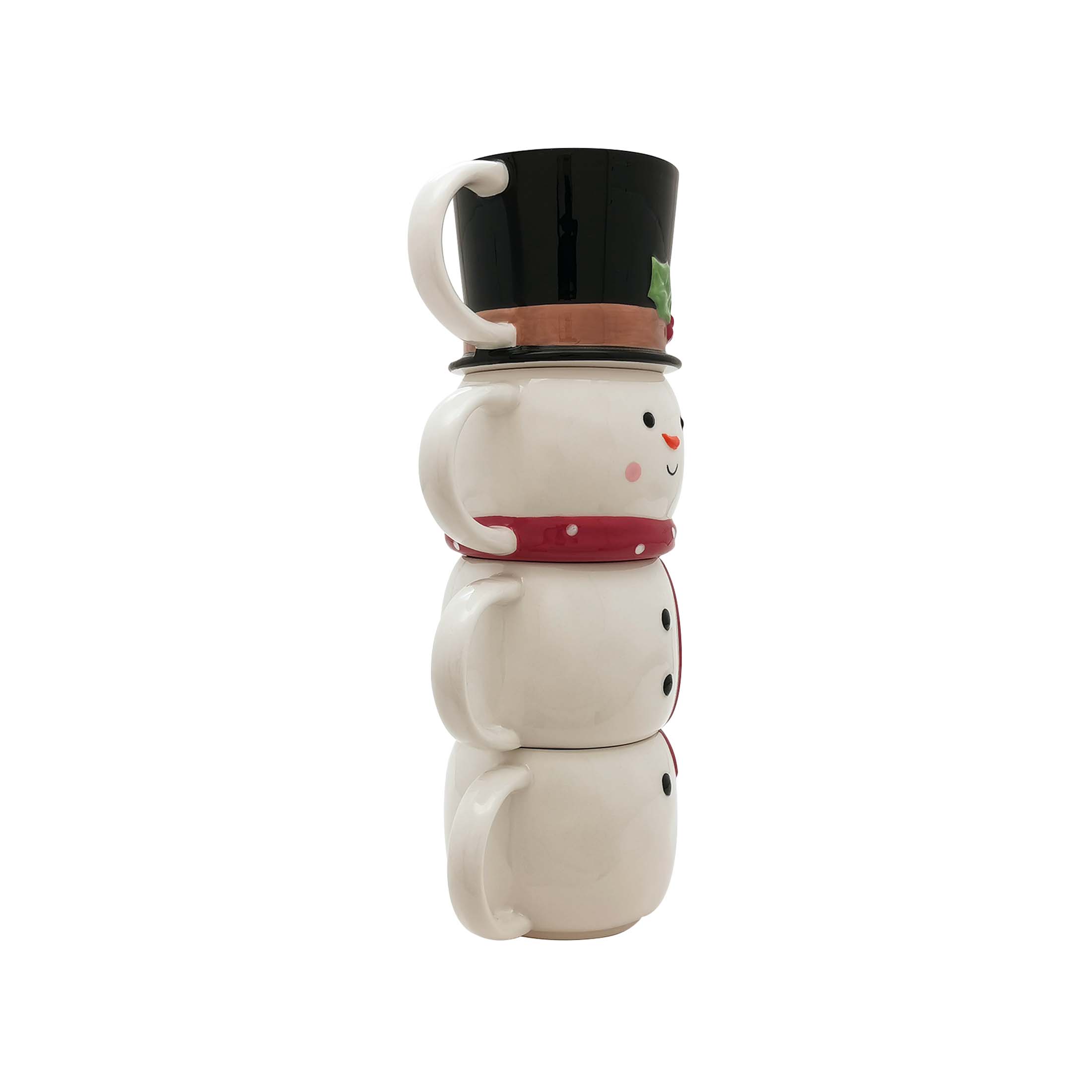 Holiday Time Build A Snowman on Christmas Stacking Stoneware Mug Set, 12 Oz  