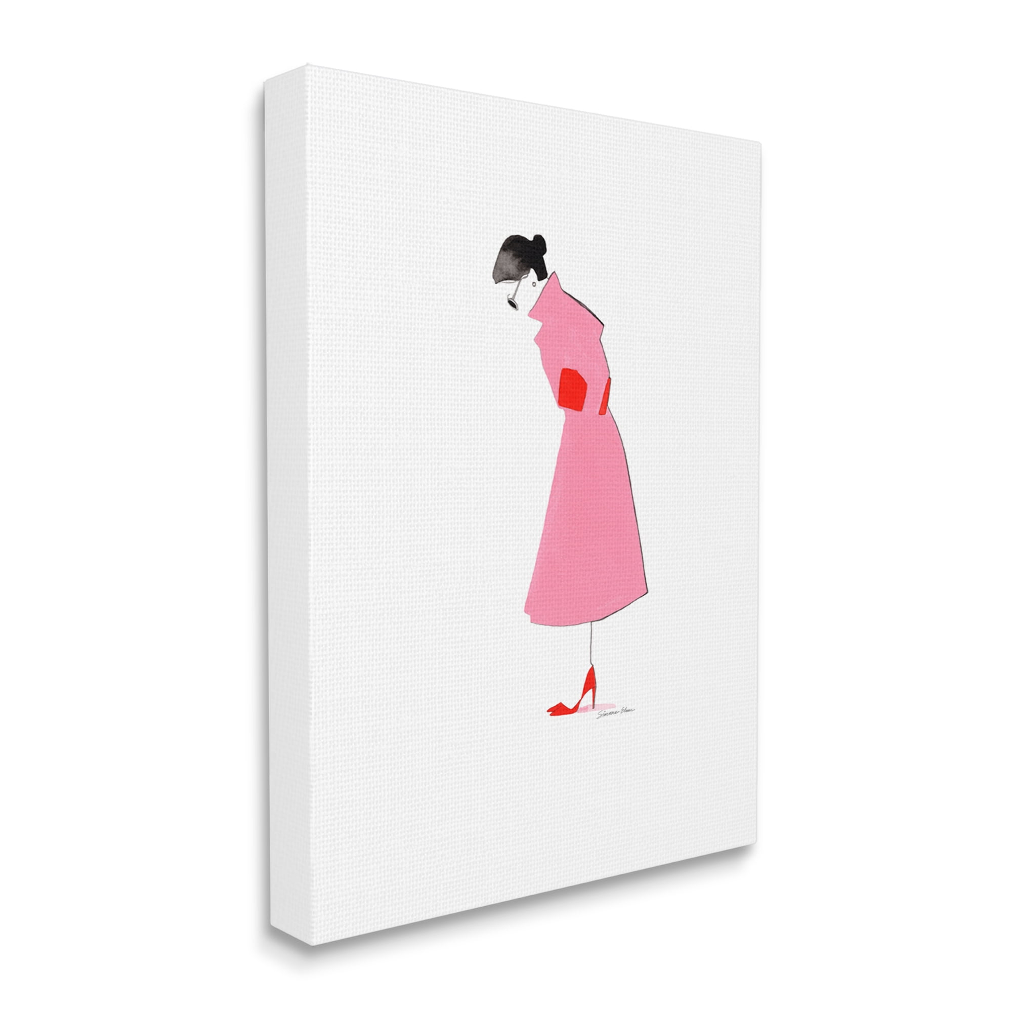 Stupell Industries Pink Contemporary Girl Beauty & Fashion Painting Gallery Wrapped Canvas Print Wall Art, 16 x 20