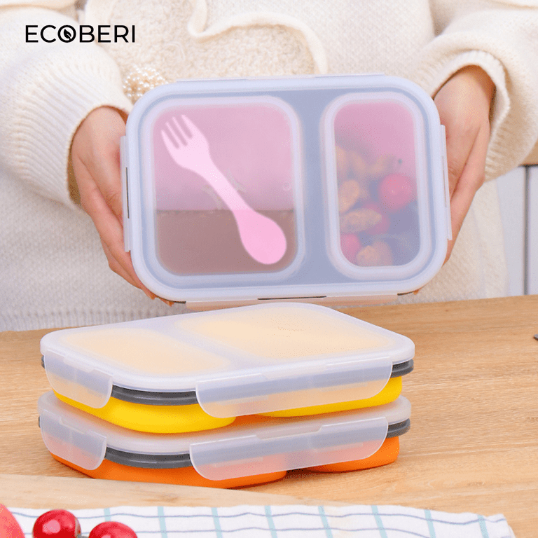Ecoberi Collapsible Bento Box, BPA Free Silicone, Airtight, Microwave and  Dishwasher Safe, Set of 2, Blue Red 