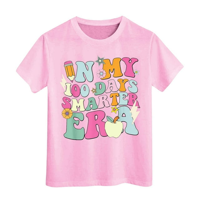 TZEWGL Cute Shirt For Kid Short Sleeve Letter Printed Round Neck Clothes For Newborns size 12-13T